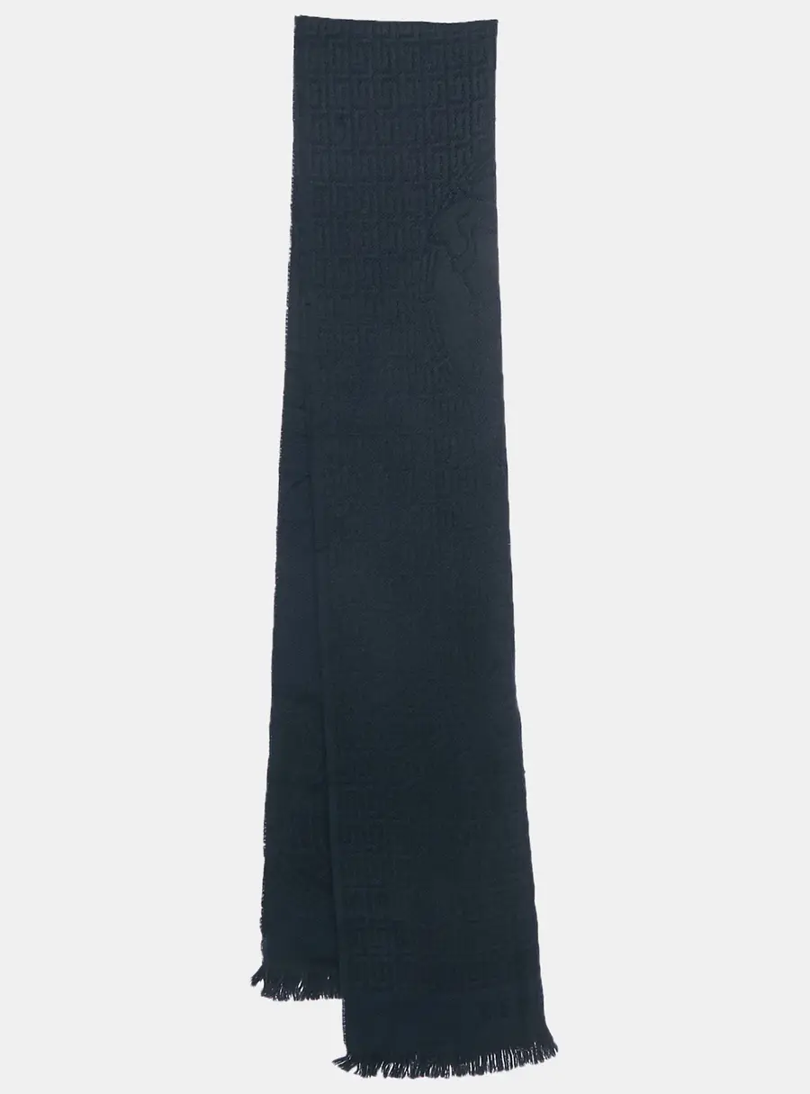 Versace Blue Logo Jacquard Wool Stole
