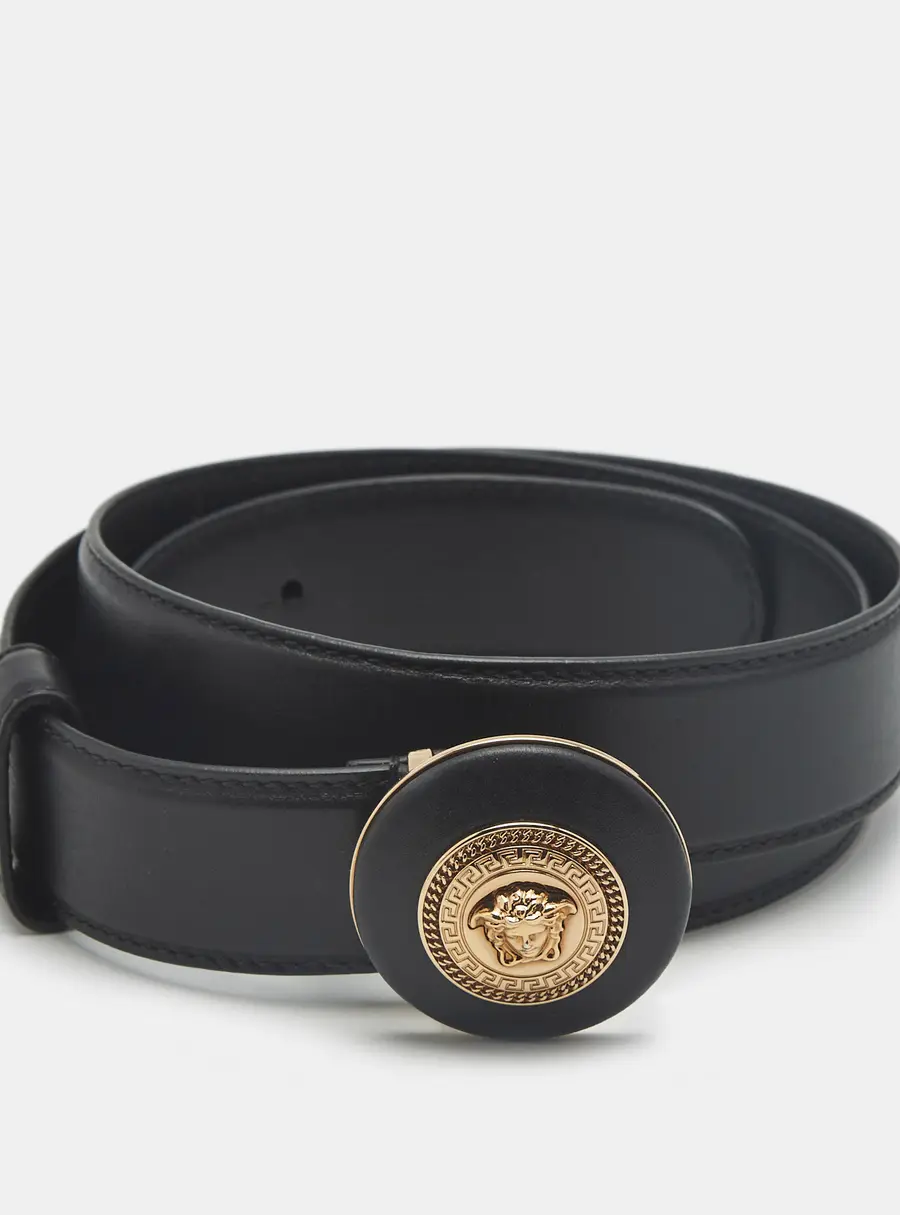 Versace Medusa 95 CM Buckle Belt Black Leather