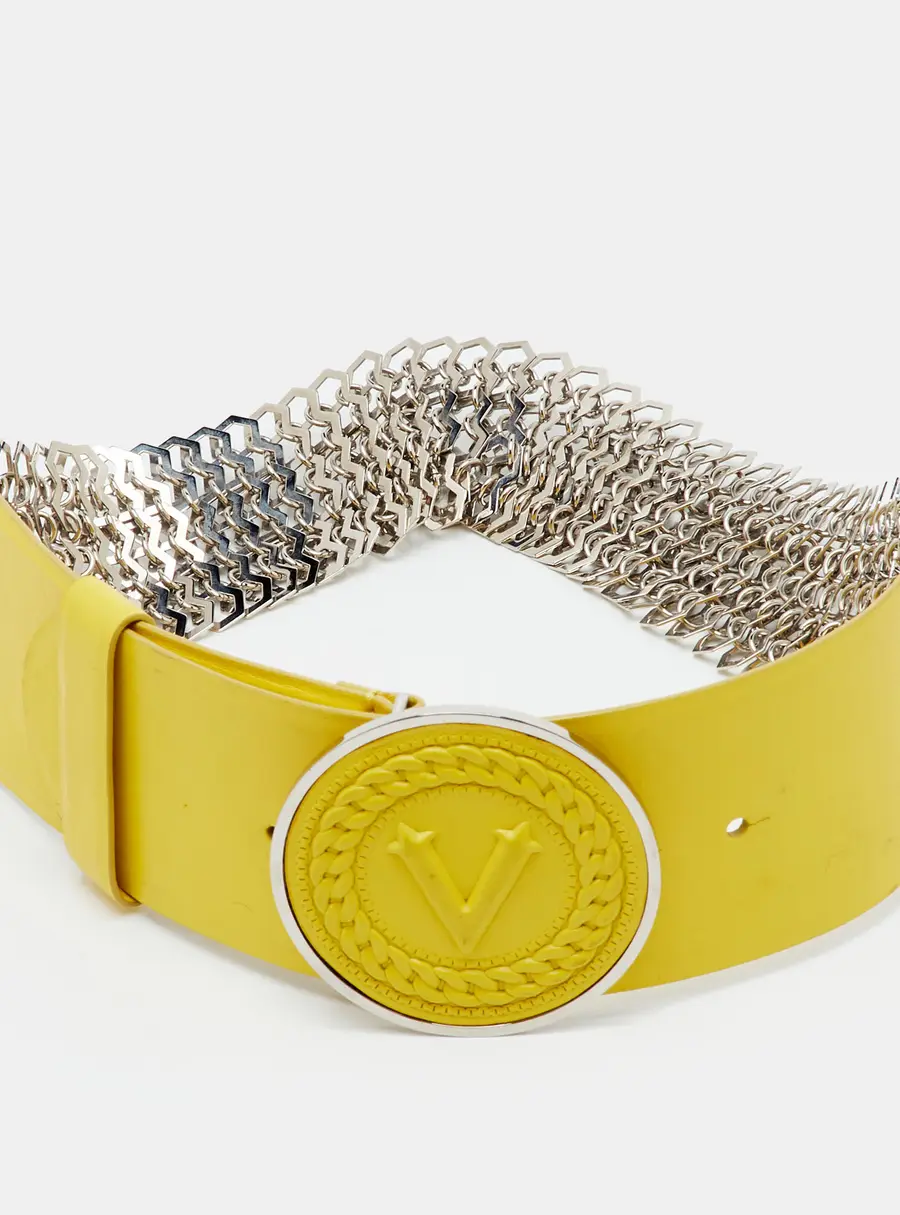 Versace 75CM Yellow Leather and Metal Chain Link Wide Waist Belt