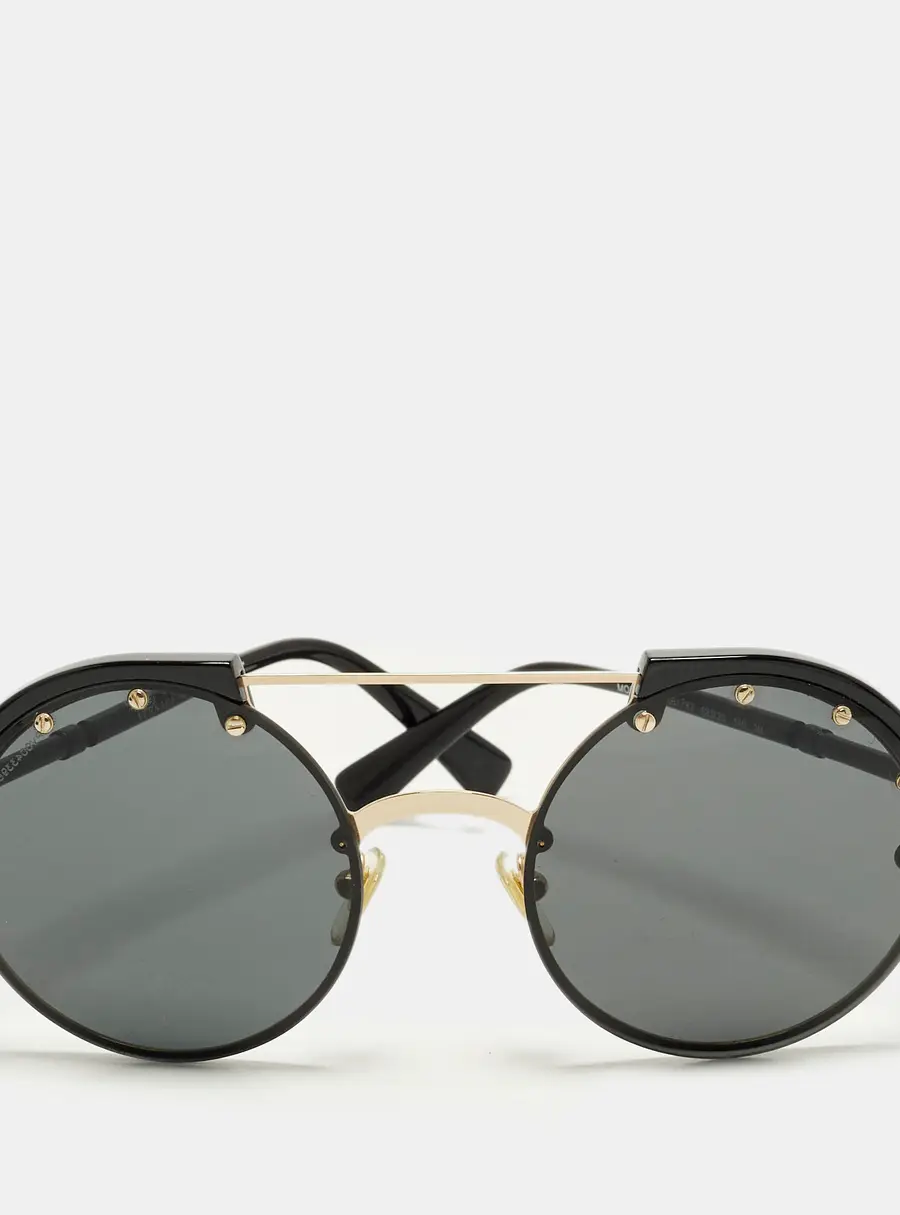 Versace Black/Gold Tone MOD 4337 Medusa Studded Round Sunglasses