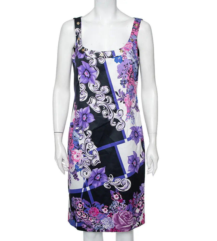 Versace Multicolor Printed Cotton Scoop Neck Sleeveless Shift Dress L
