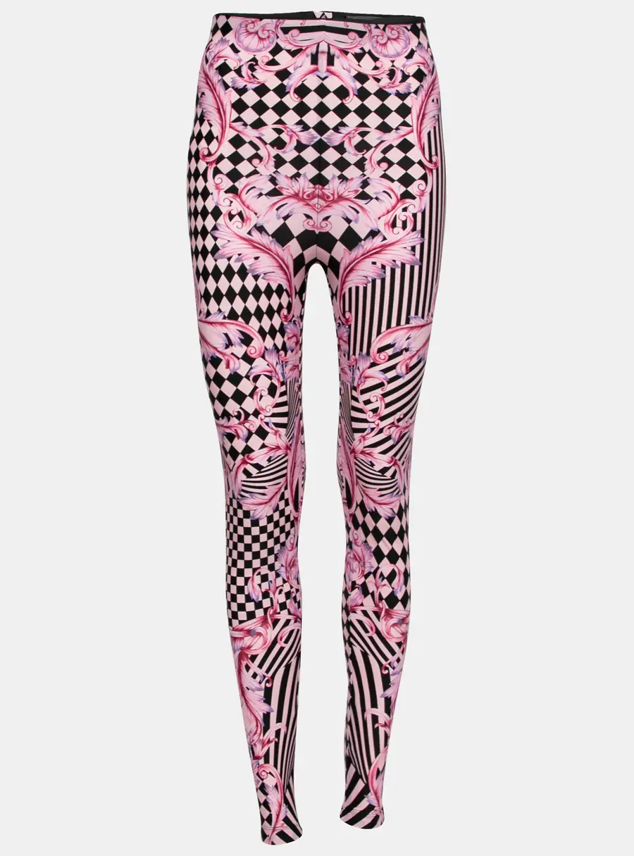 Versace Pink Stretch Knit Striped & Baroque Print Leggings S
