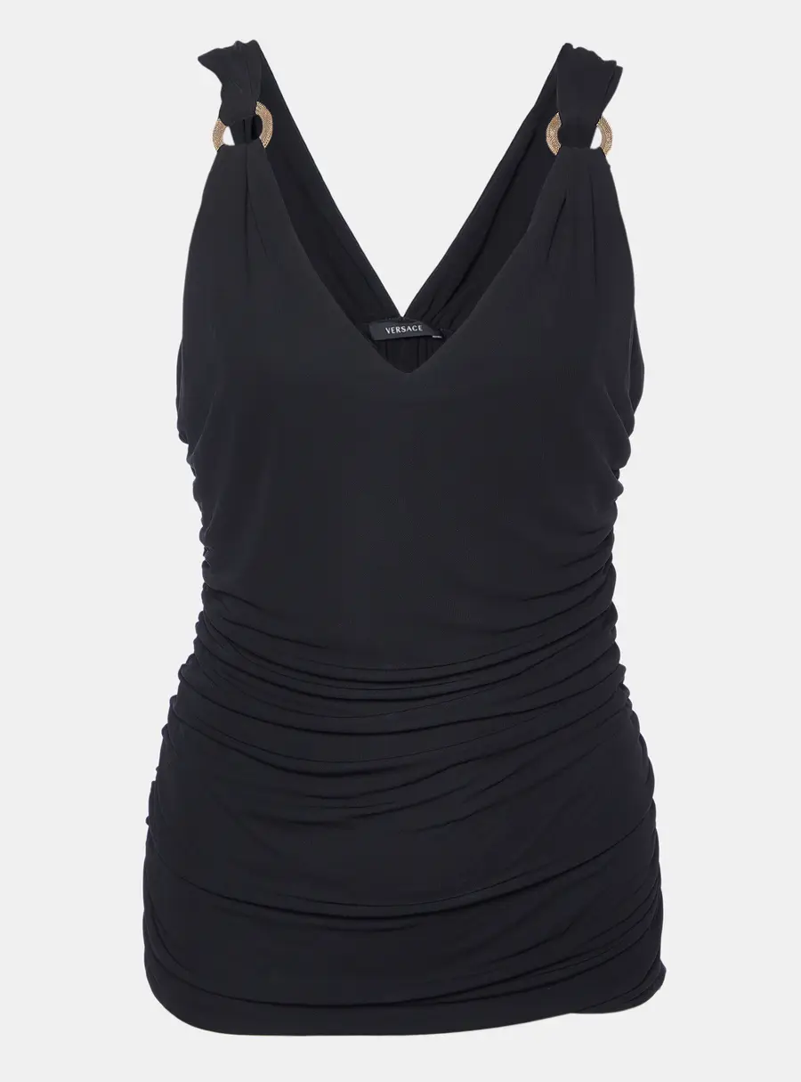 Versace Black Crepe Ruched Sleeveless Top S