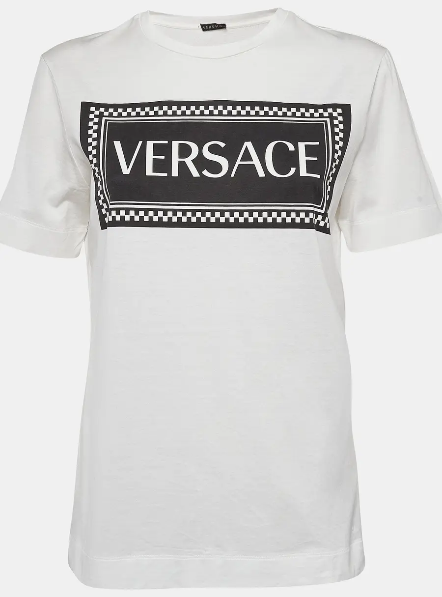 Versace White Logo Print Cotton T-Shirt S