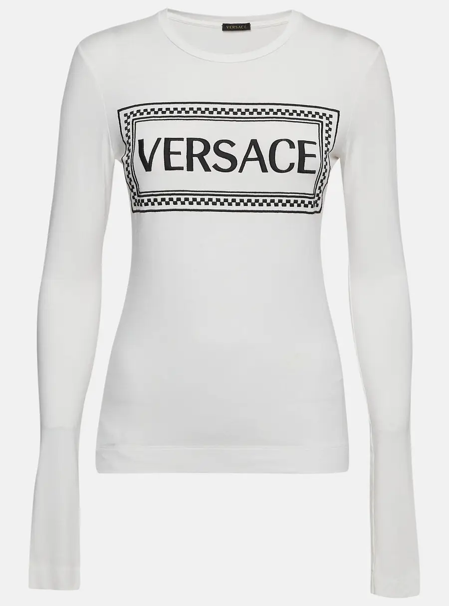 Versace White Logo Print Jersey Long Sleeve T-Shirt M