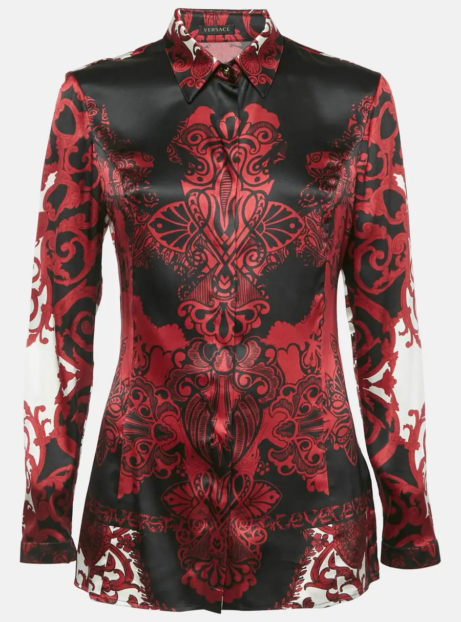 Versace Burgundy Paisley Print Satin Shirt M