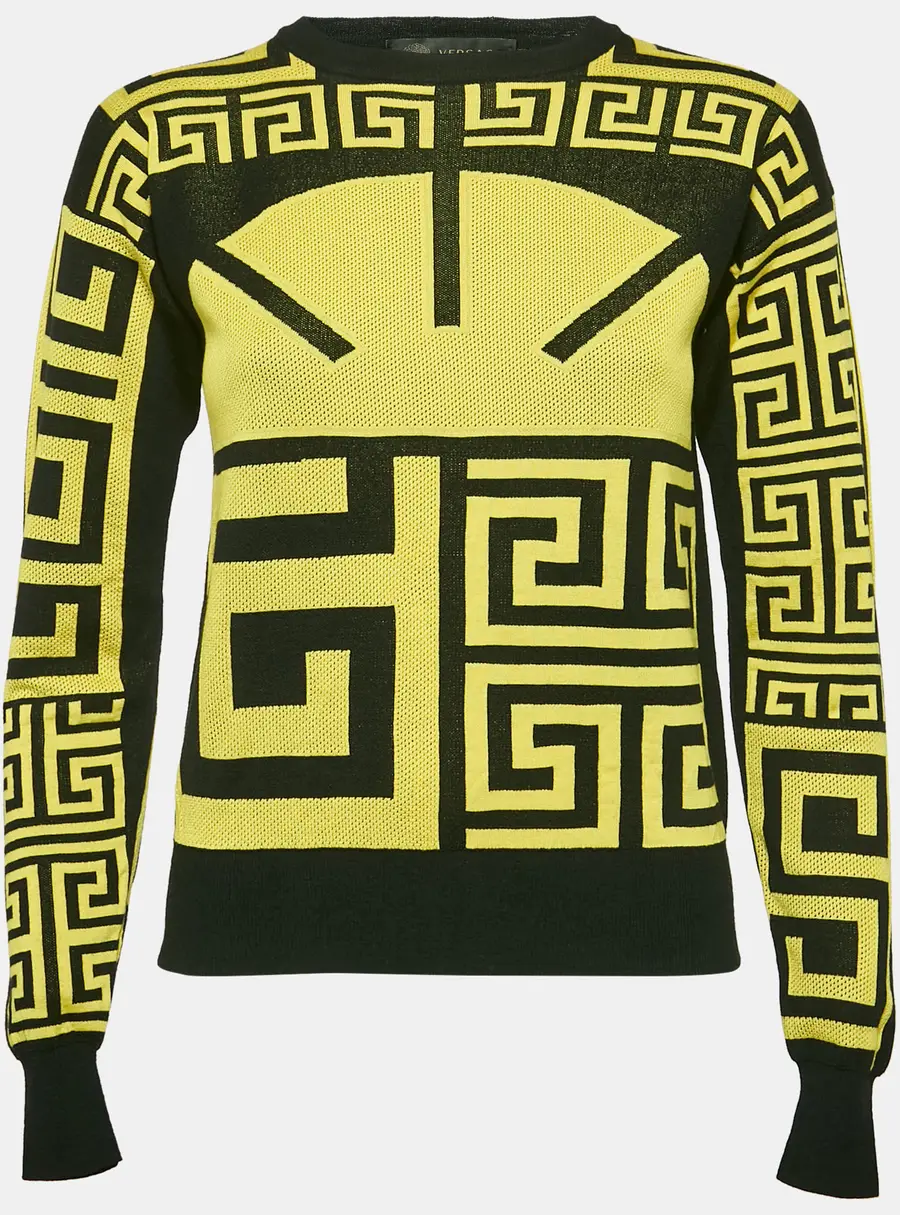 Versace Black/Yellow Greca Pattern Jersey Crewneck Sweatshirt S