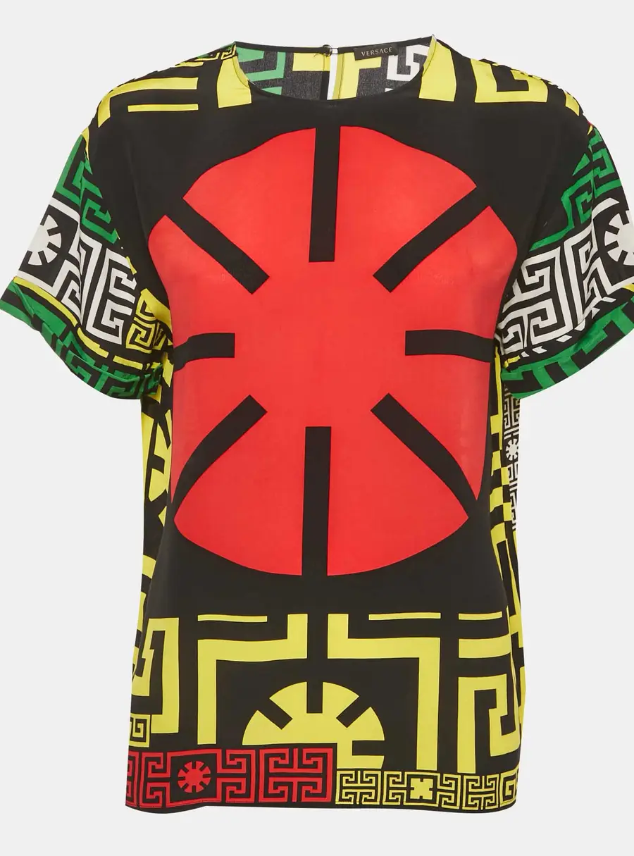Versace Black Printed Silk Tunic Top S
