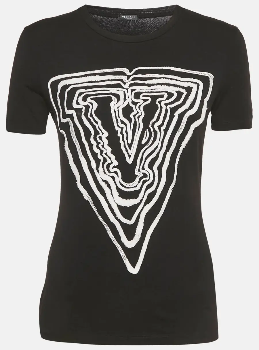 Versace Black Embroidered Jersey Crewneck T-Shirt M