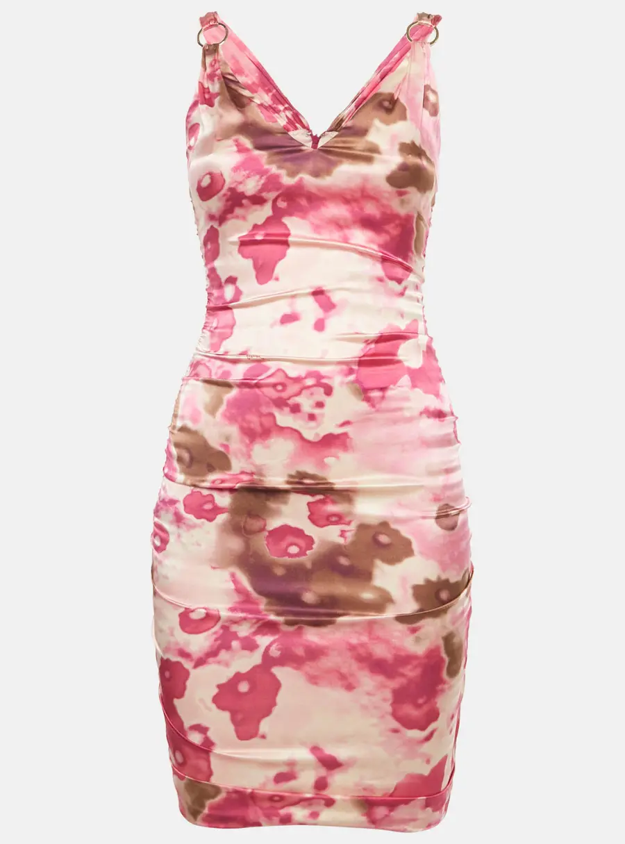 Versace Pink Abstract Print Silk Mini Dress S
