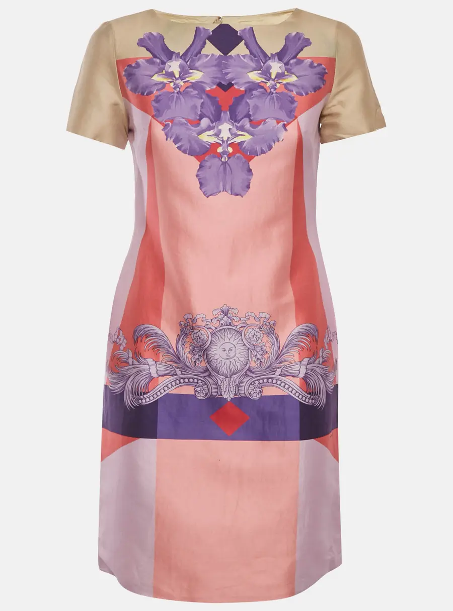 Versace Pink/Cream Printed Cotton Sheath Dress S