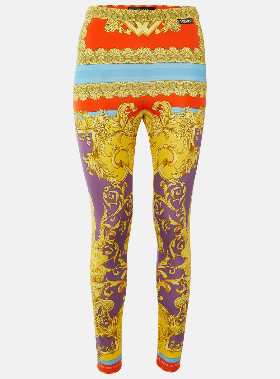 Versace Multicolor Heritage Print Jersey Leggings M