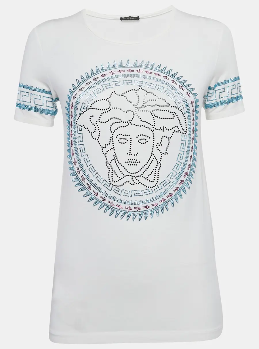 Versace White Medusa Embellished Jersey T-Shirt S
