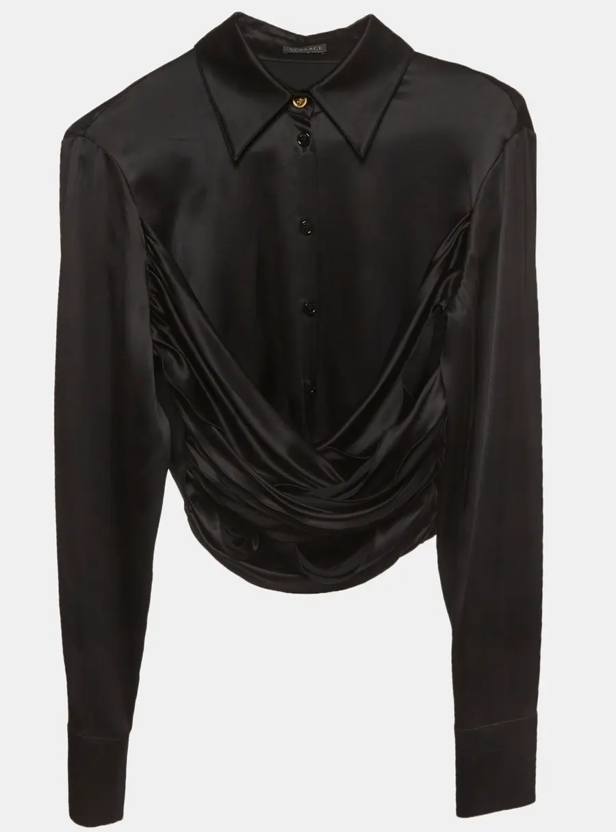 Versace Black Stretch Silk Crop Shirt S