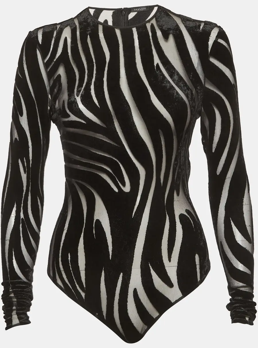 Versace Black Jersey Devore Sheer Bodysuit S