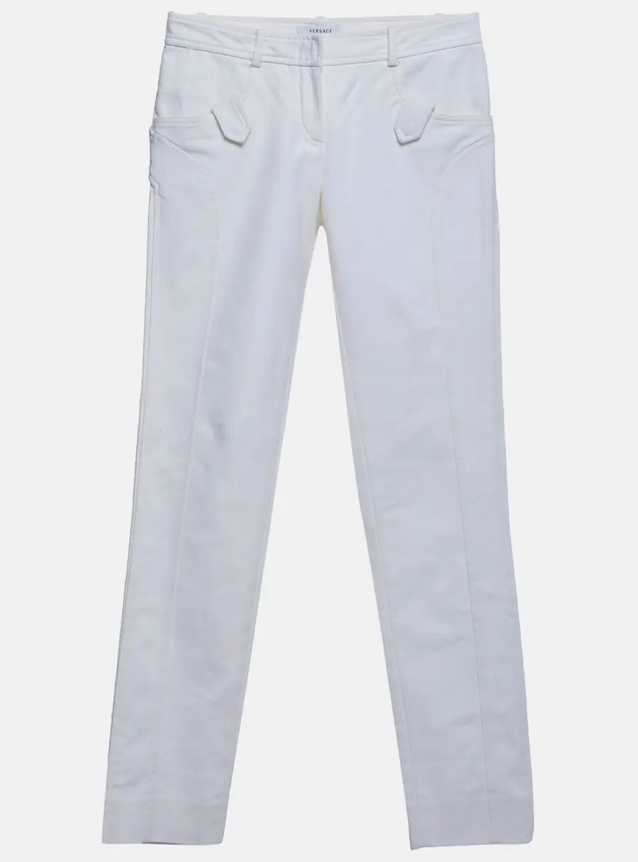 Versace Off-White Cotton Blend Straight Fit Pants S