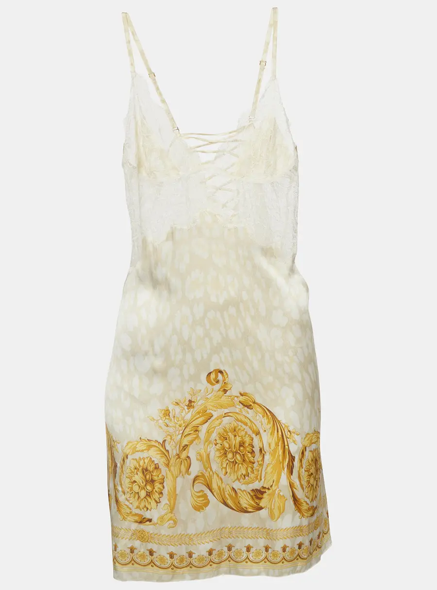 Versace White /Gold Baroque Print Silk Lace Trim Camisole S