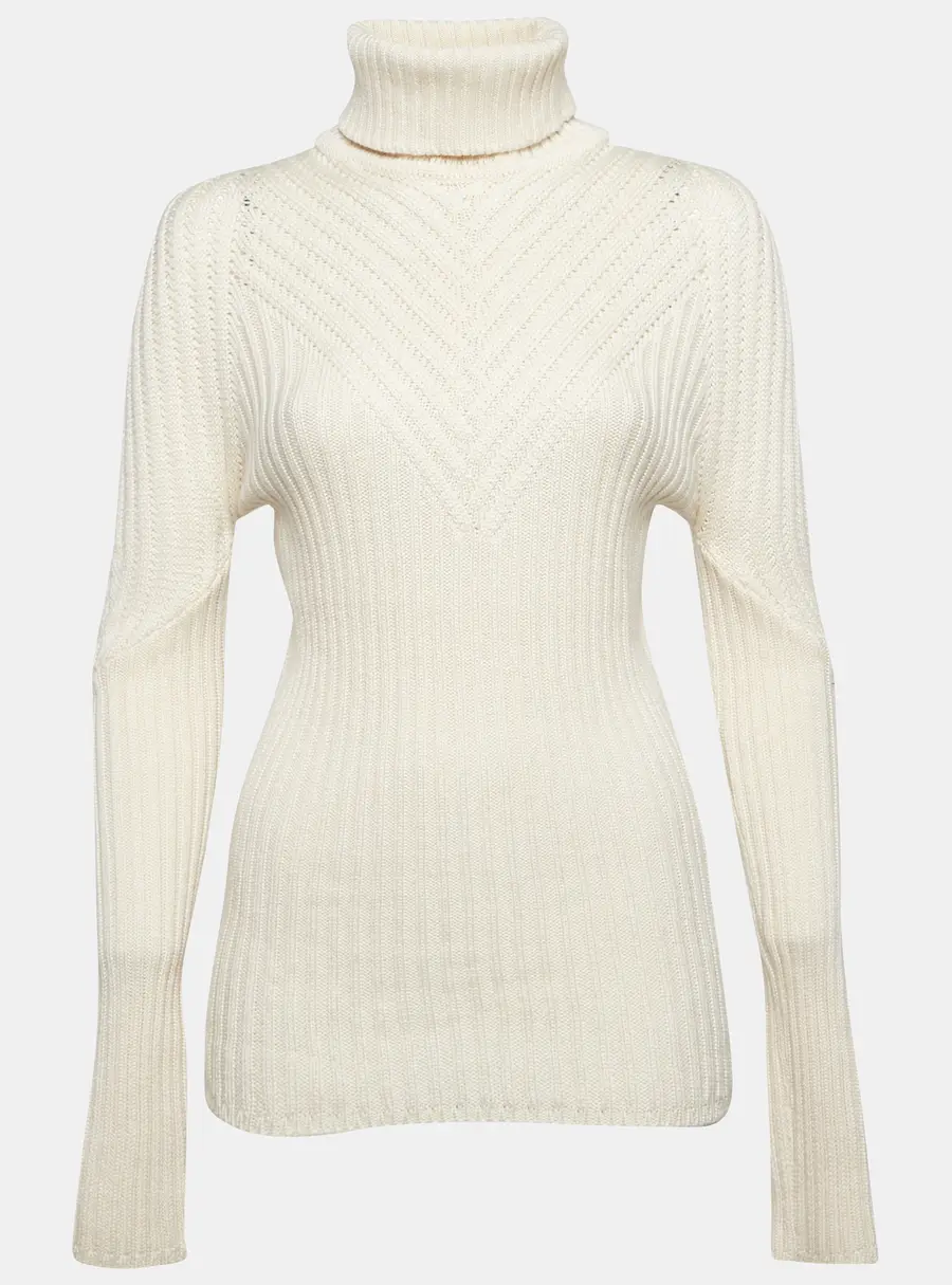 Versace Cream Rib Knit Turtle Neck Sweater M