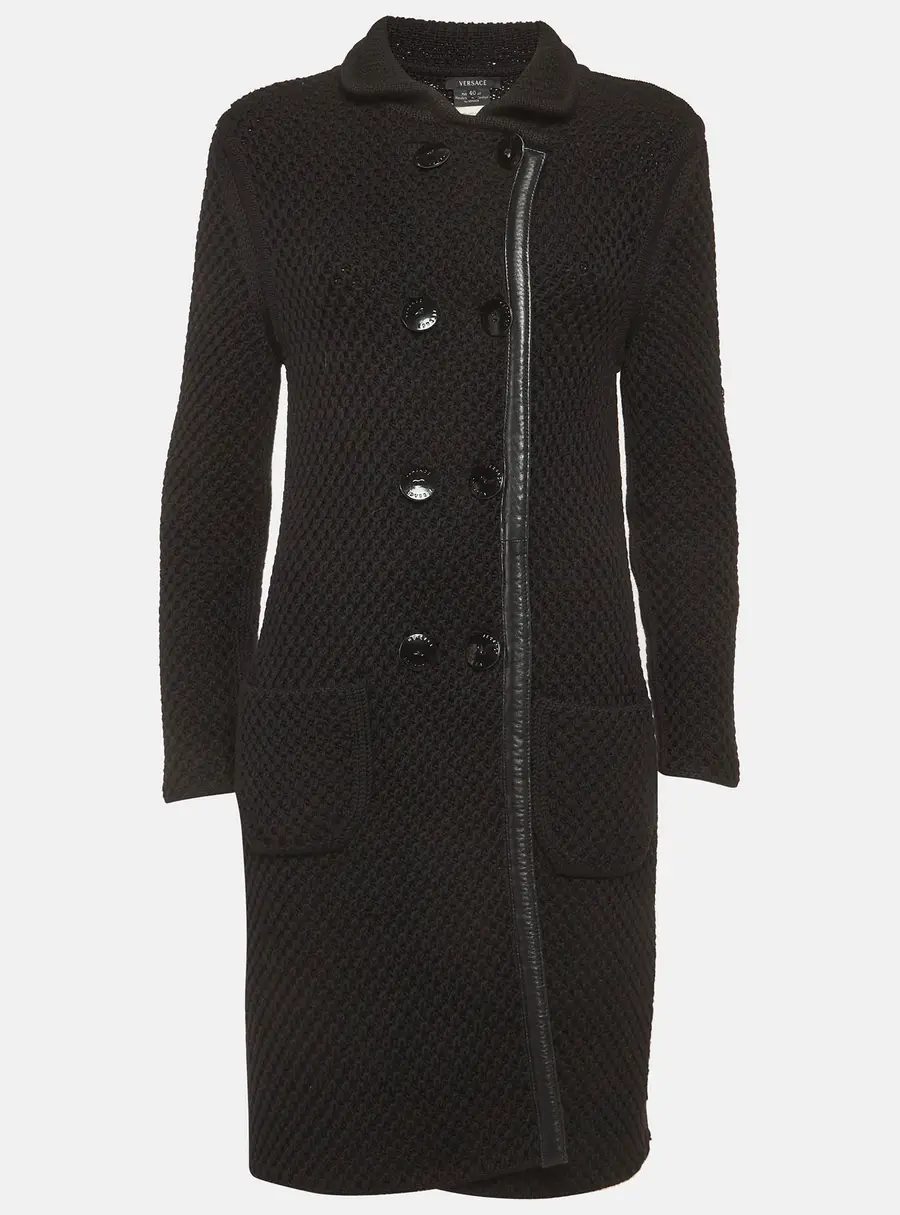 Versace Black Knit Double Breasted Coat S