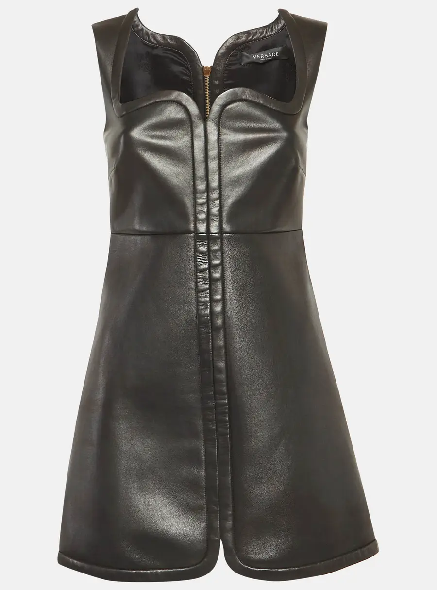 Versace Black Leather Mini Dress XS