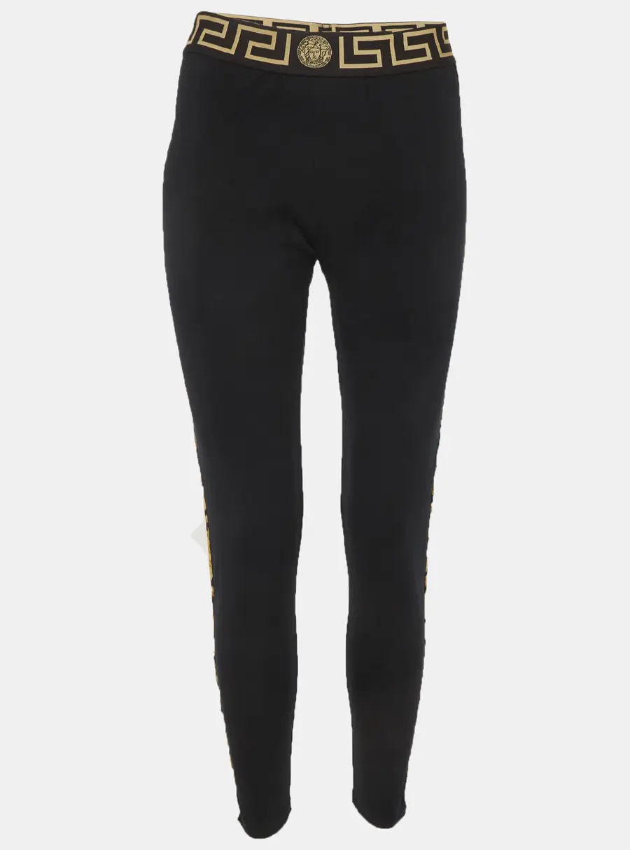 Versace Black Grecca Border Waistband Jersey Gym Leggings S