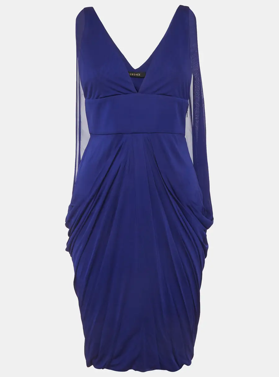 Versace Blue Jersey Draped Mini Dress M