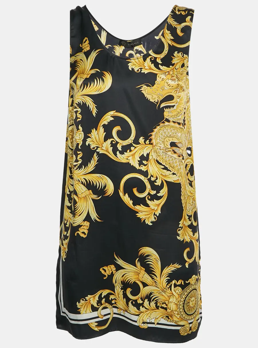Versace Black Medusa Print Silk Sleeveless Mini Dress S