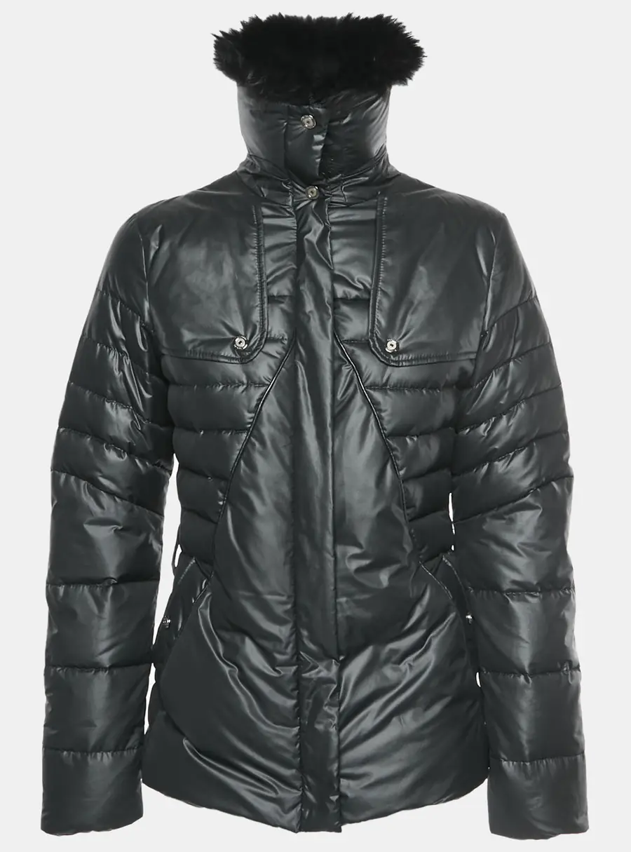 Versace Black Fur Trim Synthetic Puffer Jacket S
