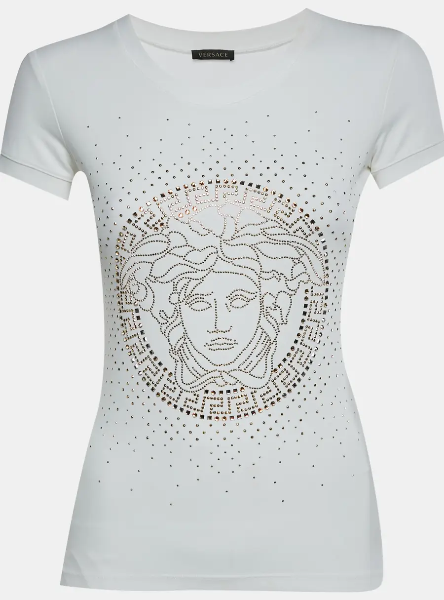 Versace White Medusa Studded Jersey T-Shirt S