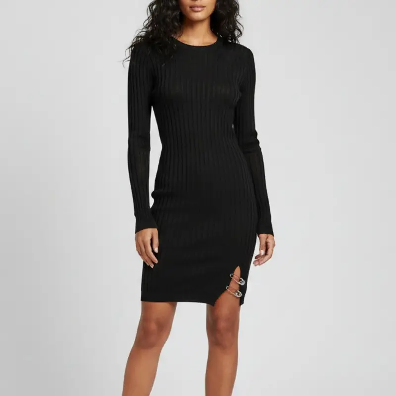 Versace Black Rib Knit Safety Pin Detail Mini Dress XS