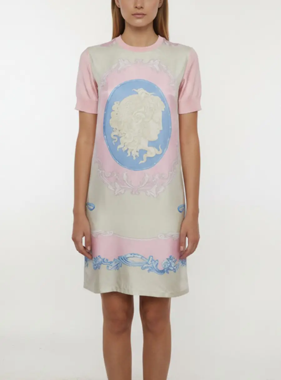 Versace Pink Printed Jersey Short Sleeve Shirt Dress XS