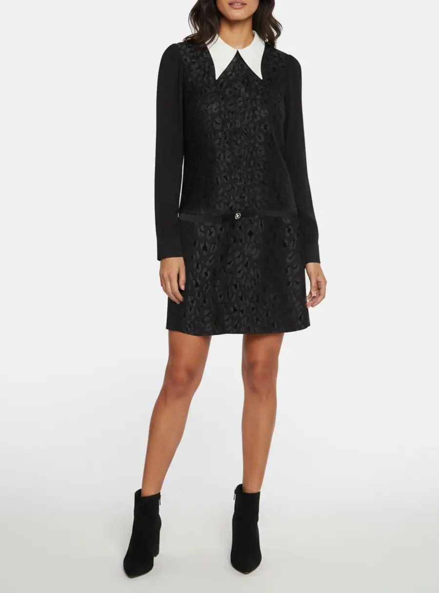 Versace Black Leopard Jacquard Wool Blend Mini Dress XS