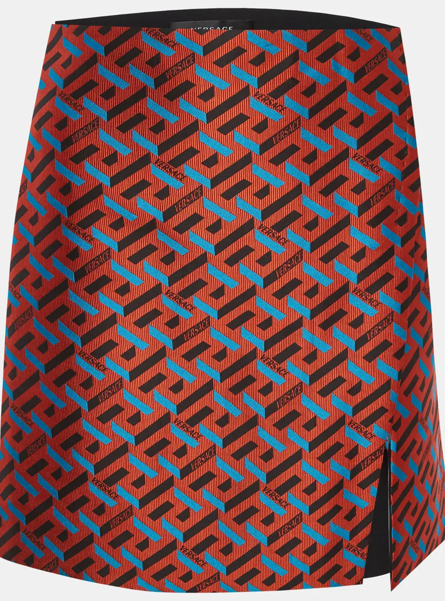Versace Orange La Greca Print Jacquard Mini Skirt M