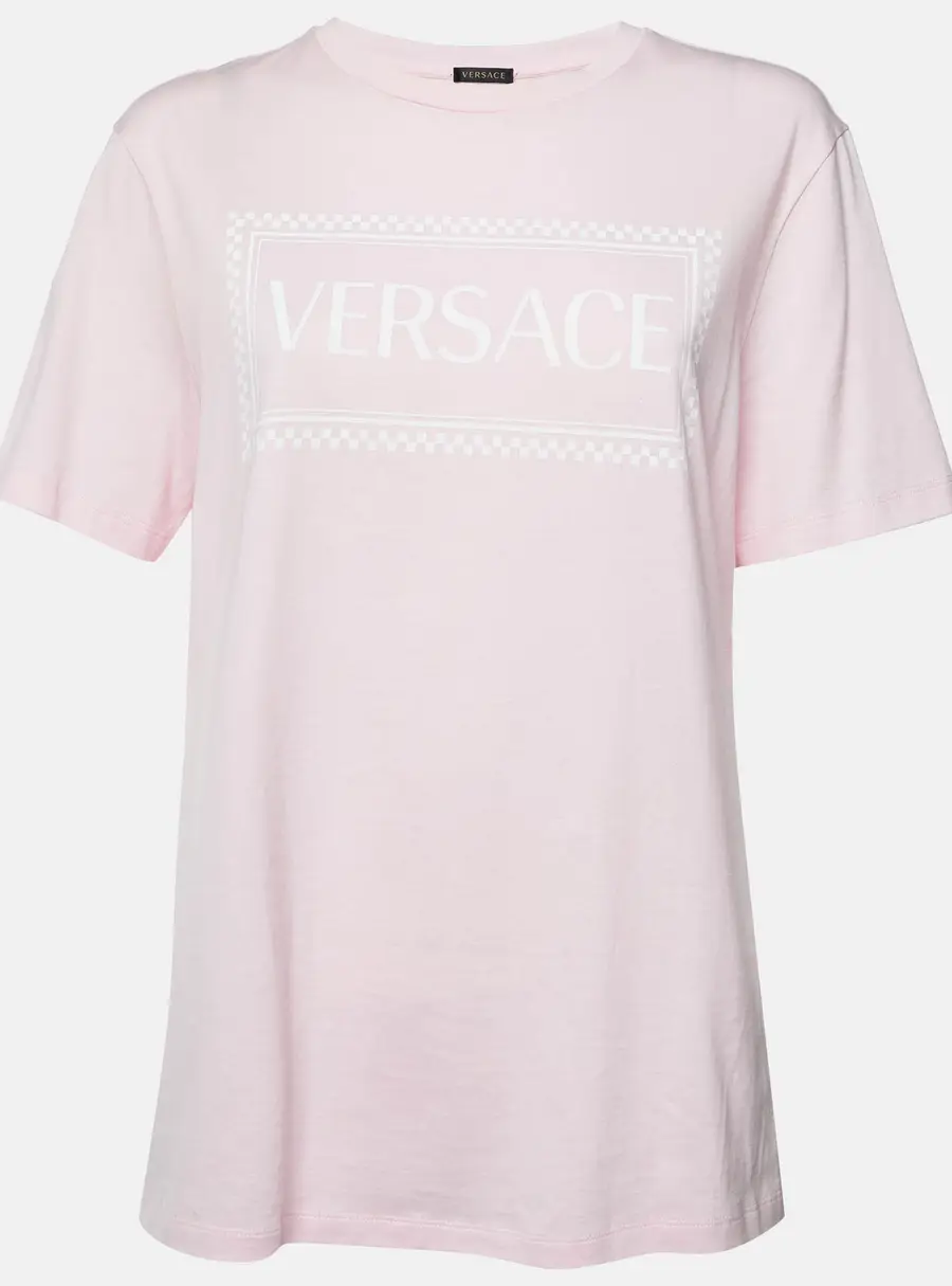 Versace Pink Box Logo Print Cotton Crew Neck T-Shirt L
