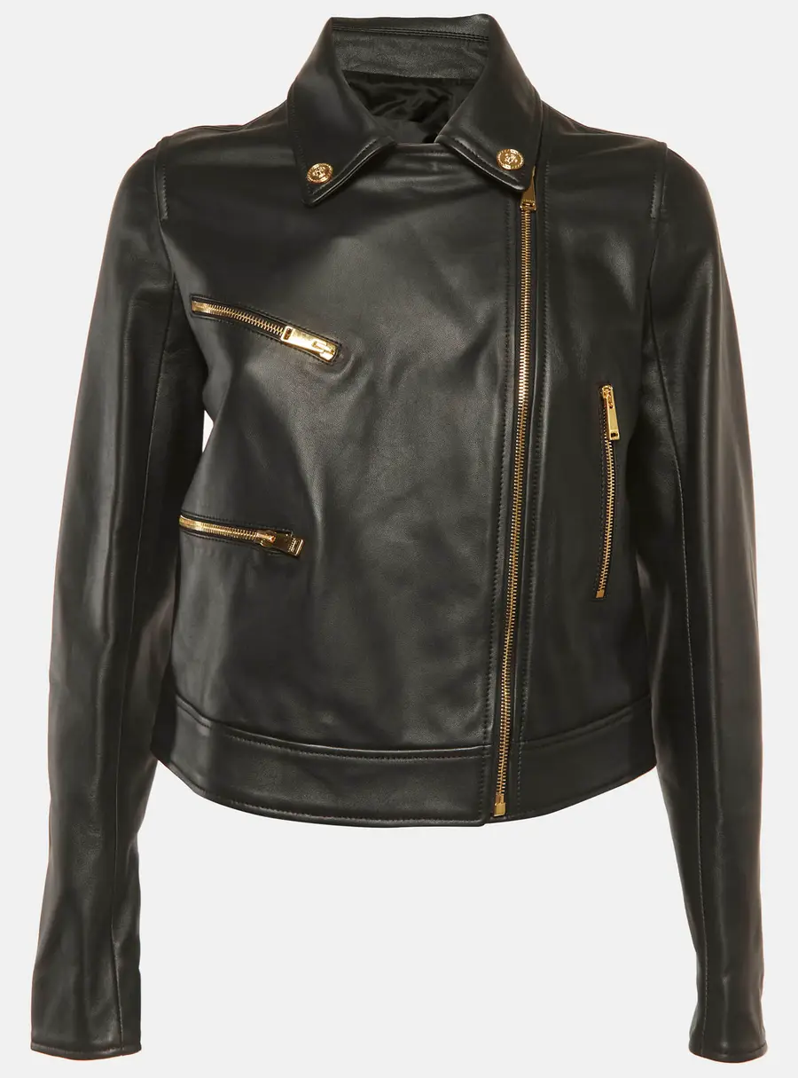 Versace Black Lambskin Leather Zip Up Jacket S