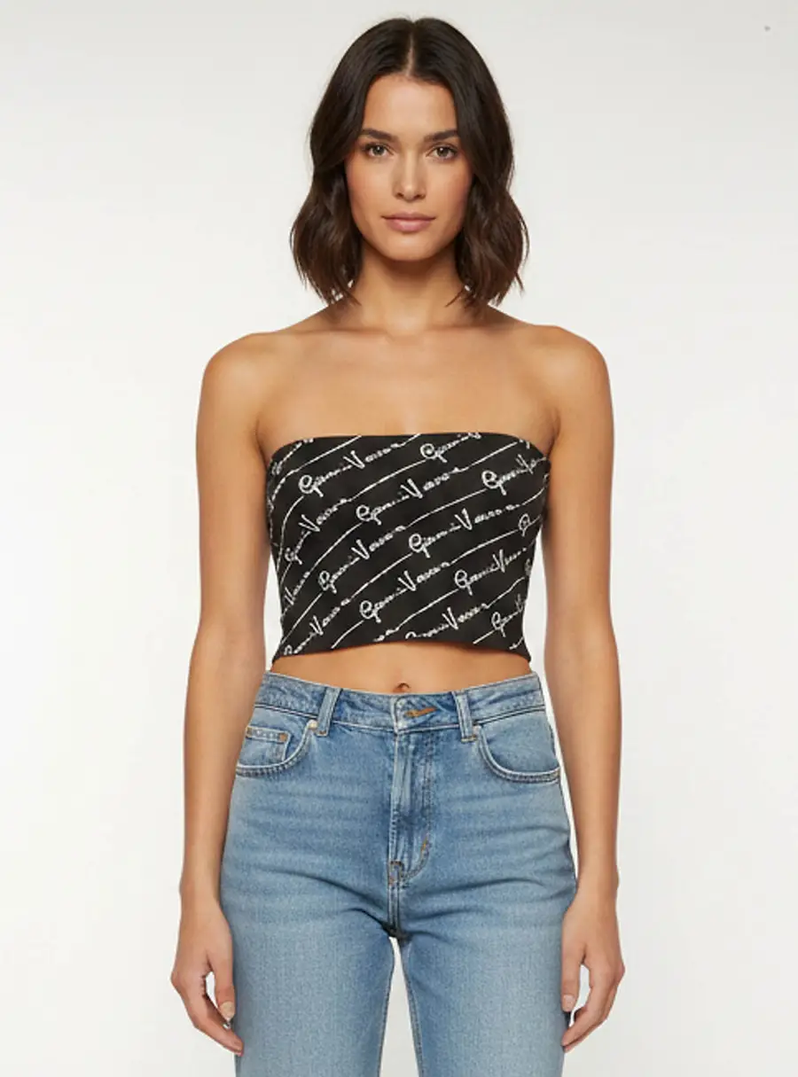 Versace Black Monogram Cotton Knit Tube Top M