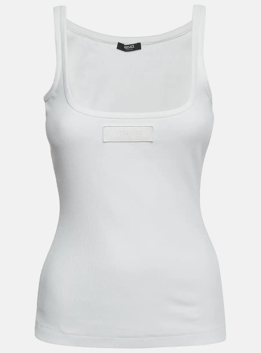 Versace White Rib Knit Sleeveless Tank Top XS