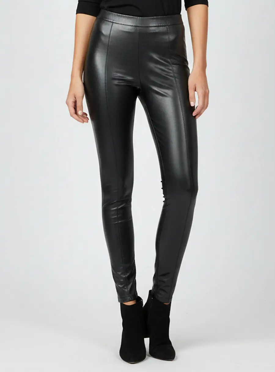 Versace Black Latex High Waist Zip Up Leggings S