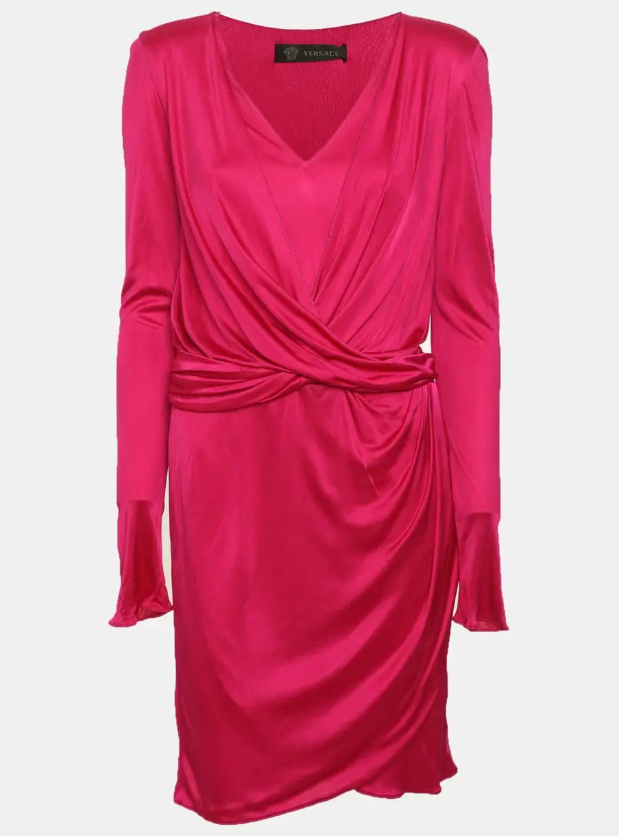 Versace Pink Jersey Draped Midi Dress M