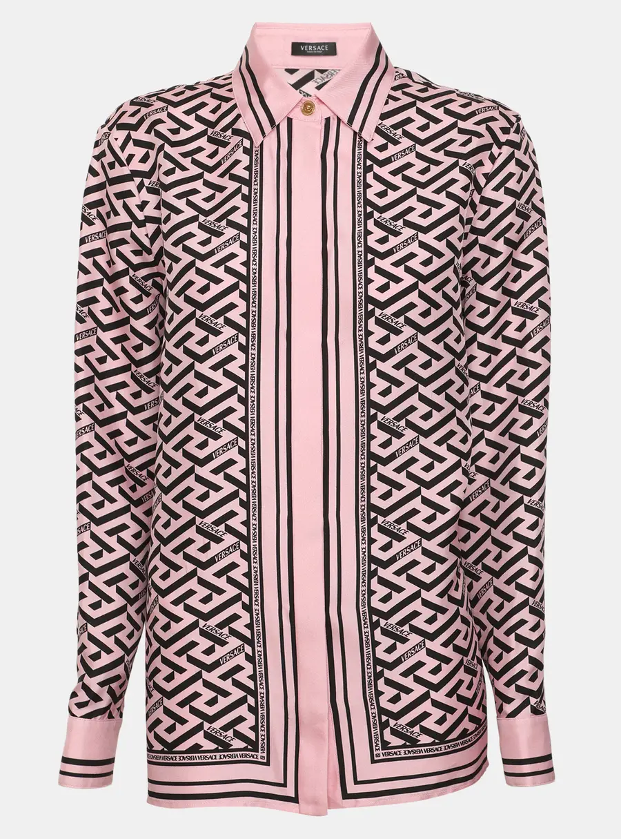 Versace Pink Printed Satin Long Sleeve Shirt S