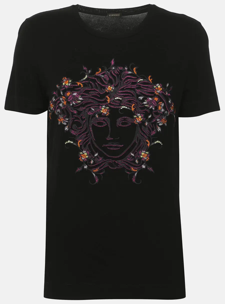 Versace Black Jersey Medusa Embroidered T-Shirt M