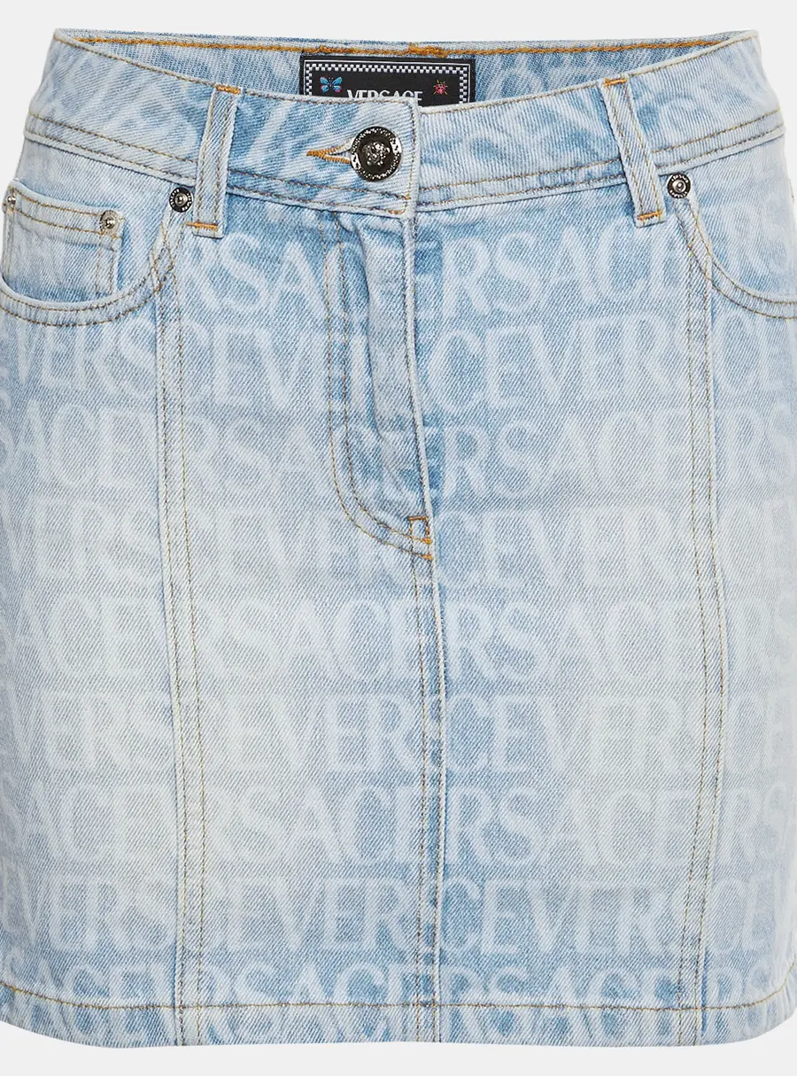 Versace Blue Monogram Denim Mini Skirt S
