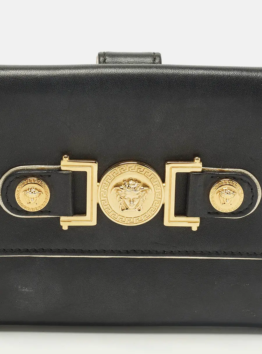Versace Medusa Black Leather French Wallet