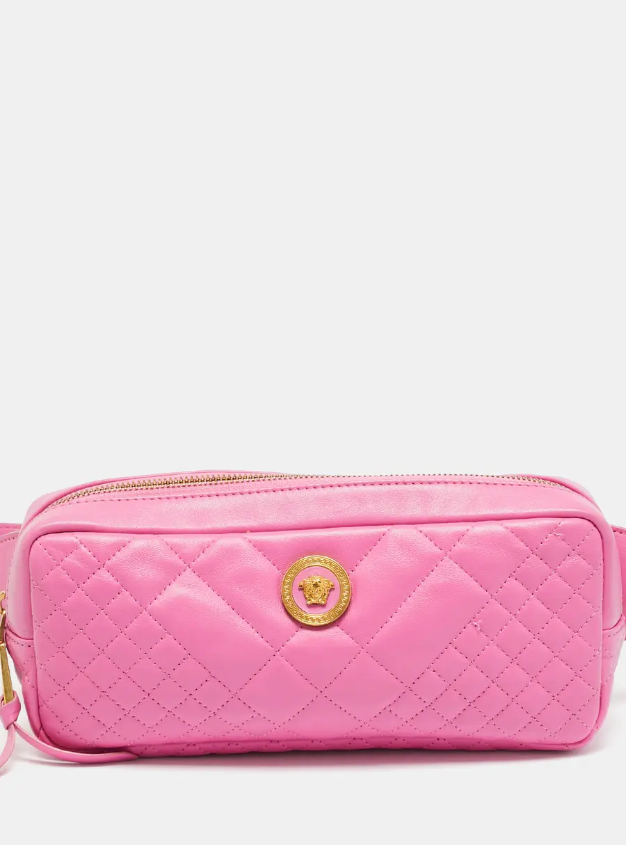 Versace Icon Pink Quilted Leather Medusa Belt Bag