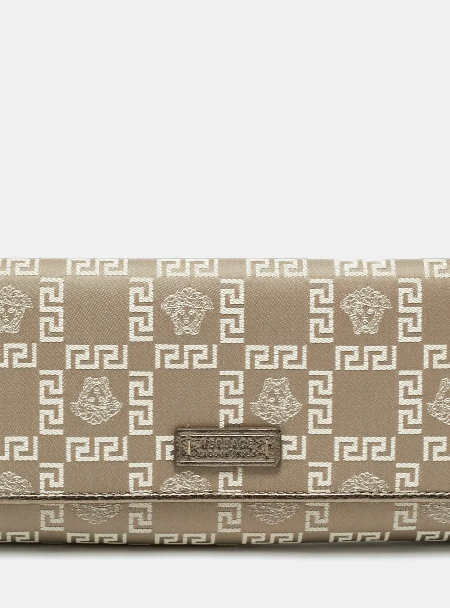Versace Metallic Beige Medusa Canvas and Leather Trifold Wallet