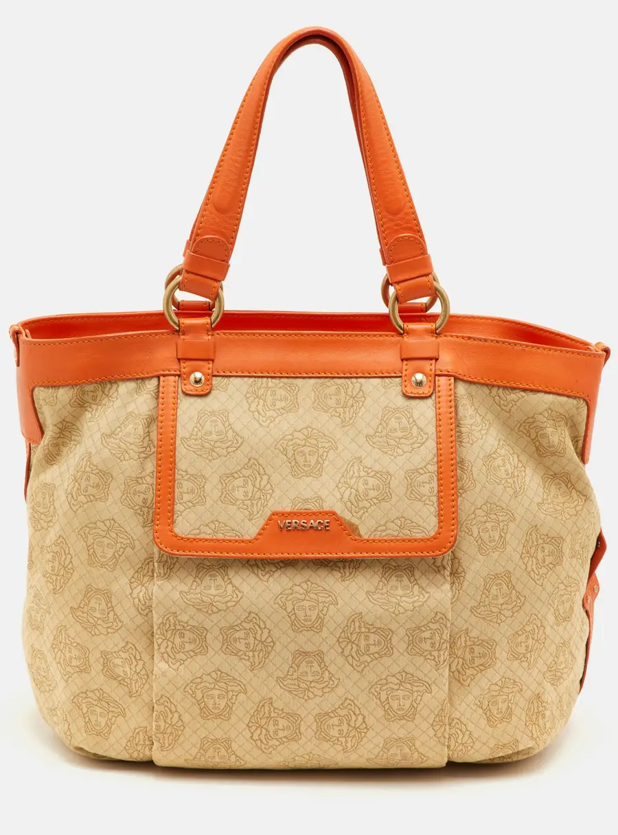 Versace Medusa Beige Canvas and Leather Tote