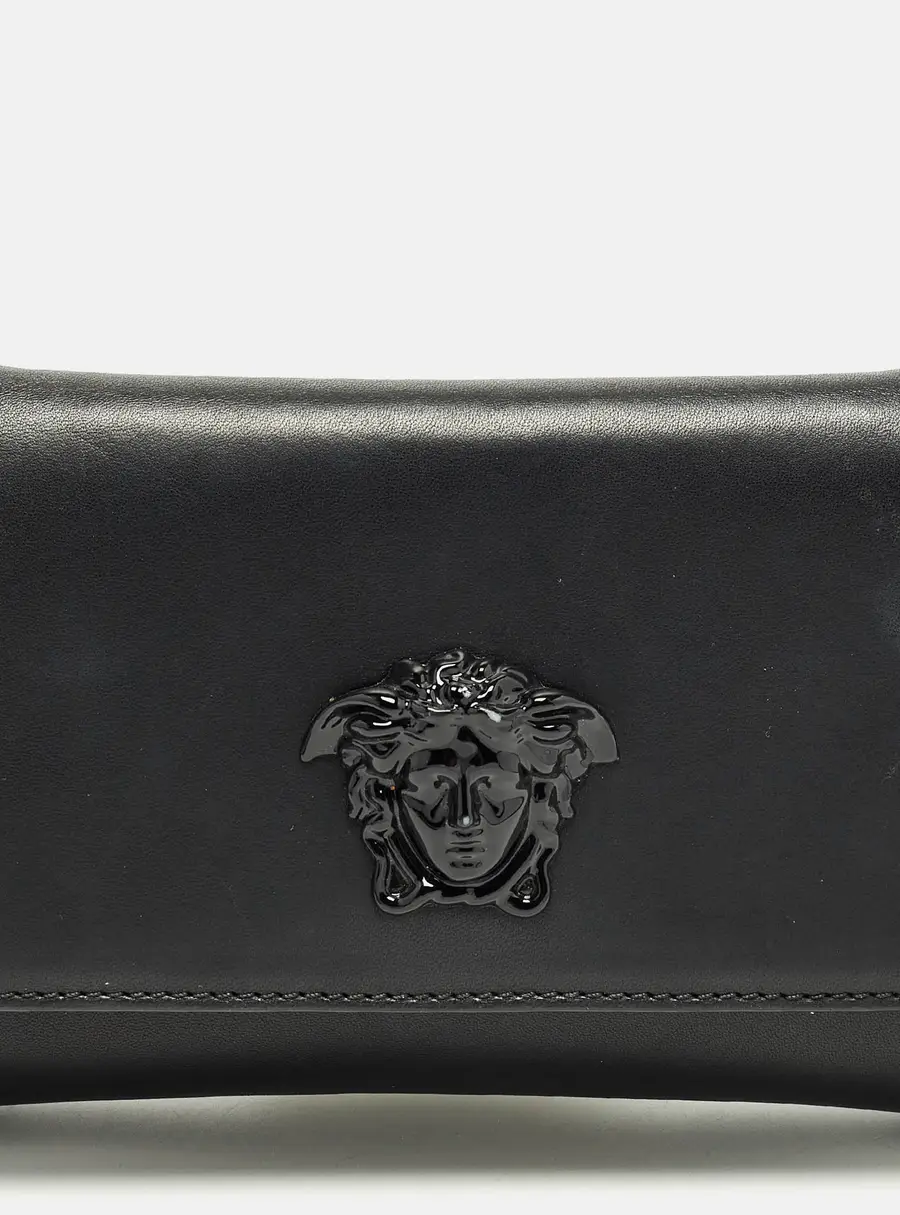 Versace Palazzo Medusa Black Leather Flap Clutch