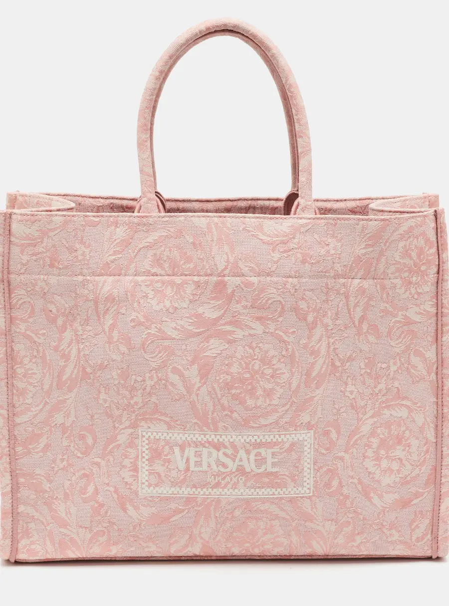 Versace Athena Baroccoo Pink/White Jacquard Canvas Tote