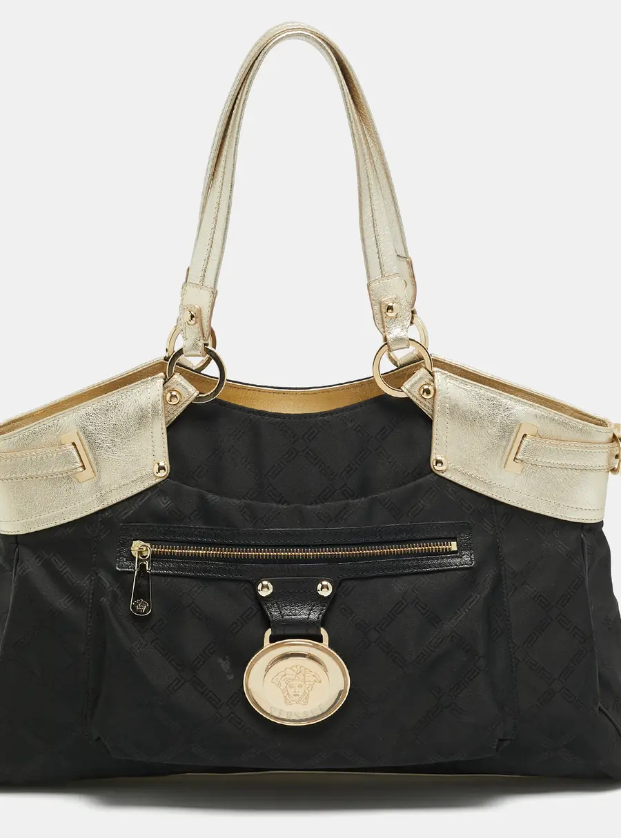 Versace Medusa Black/Gold Signature Nylon and Leather Zip Tote