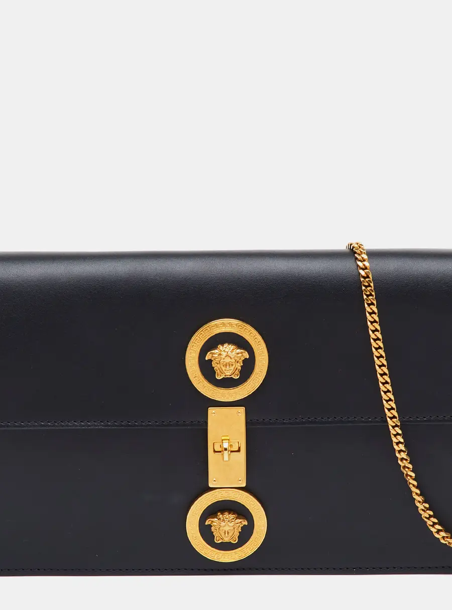 Versace Medusa Black Leather Flap Chain Shoulder Bag